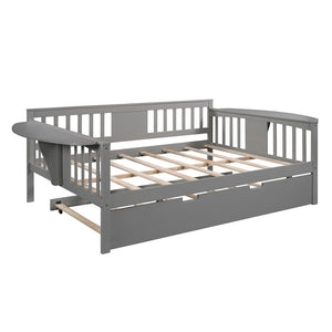 Homeroots Gray Wood Bed Frame With Trundle  Manufactured Wood + Solid Wood 474017