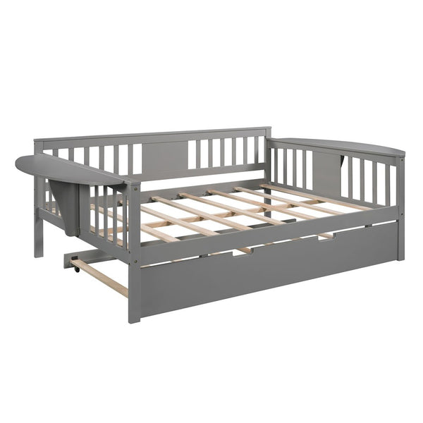 Homeroots Gray Wood Bed Frame With Trundle  Manufactured Wood + Solid Wood 474017