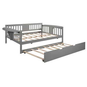 Homeroots Gray Wood Bed Frame With Trundle  Manufactured Wood + Solid Wood 474017