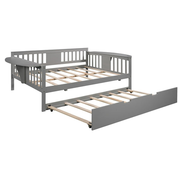 Homeroots Gray Wood Bed Frame With Trundle  Manufactured Wood + Solid Wood 474017