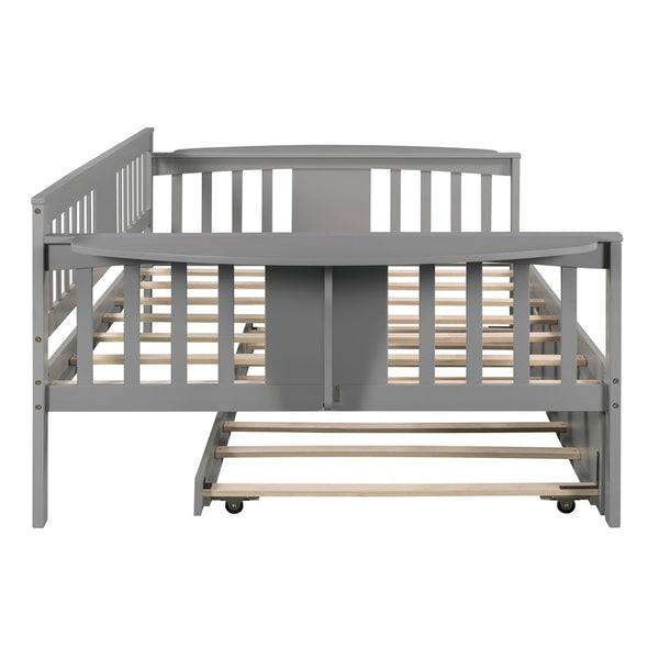 Homeroots Gray Wood Bed Frame With Trundle  Manufactured Wood + Solid Wood 474017