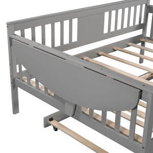Homeroots Gray Wood Bed Frame With Trundle  Manufactured Wood + Solid Wood 474017