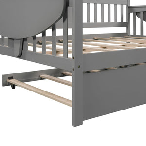 Homeroots Gray Wood Bed Frame With Trundle  Manufactured Wood + Solid Wood 474017