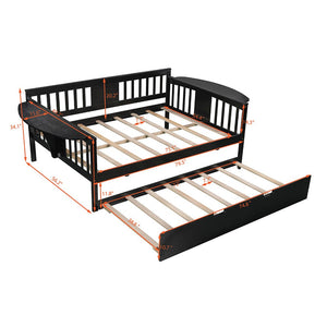 Homeroots Espresso Wood Bed Frame With Trundle  Manufactured Wood + Solid Wood 474018