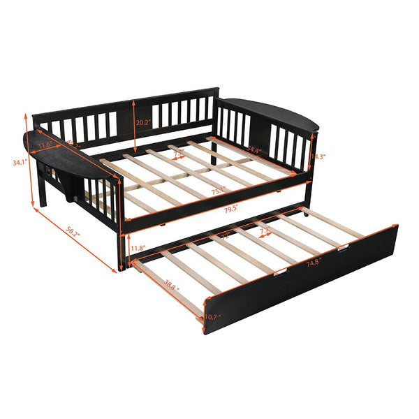 Homeroots Espresso Wood Bed Frame With Trundle  Manufactured Wood + Solid Wood 474018