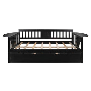 Homeroots Espresso Wood Bed Frame With Trundle  Manufactured Wood + Solid Wood 474018