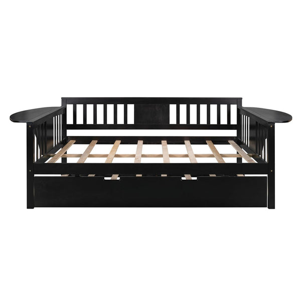 Homeroots Espresso Wood Bed Frame With Trundle  Manufactured Wood + Solid Wood 474018