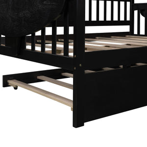 Homeroots Espresso Wood Bed Frame With Trundle  Manufactured Wood + Solid Wood 474018