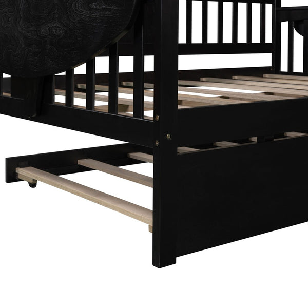 Homeroots Espresso Wood Bed Frame With Trundle  Manufactured Wood + Solid Wood 474018