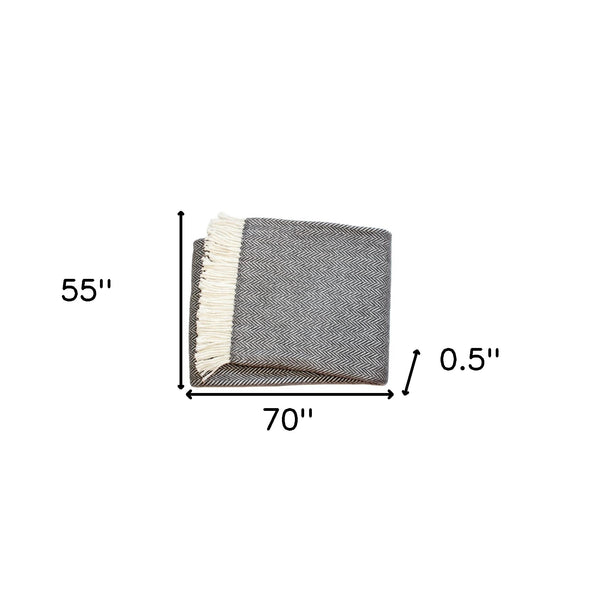 Homeroots Dark Grey And White Dreamy Soft Herringbone Throw Blanket  Cotton 474023