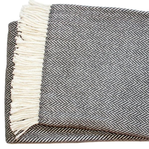 Homeroots Dark Grey And White Dreamy Soft Herringbone Throw Blanket  Cotton 474023
