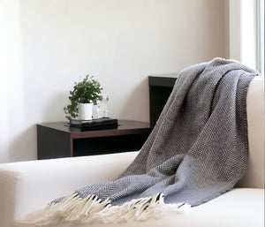Homeroots Dark Grey And White Dreamy Soft Herringbone Throw Blanket  Cotton 474023