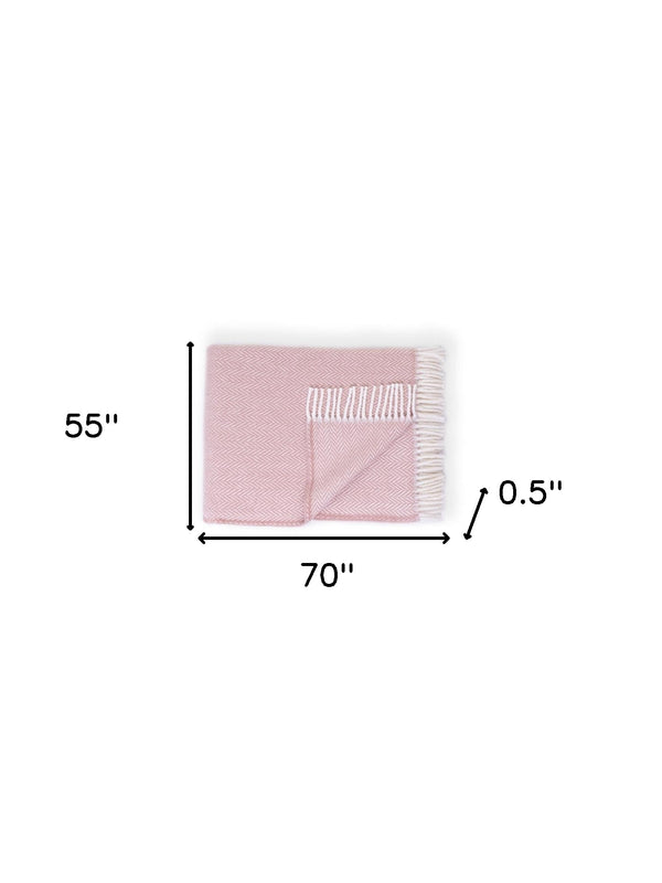 Homeroots 70" X 55" Dusty Rose Woven Cotton Herringbone Plush Throw Blanket  Cotton 474024