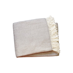 HomeRoots 70" Plush Cotton Blend Woven Herringbone Throw Blanket with Tasseled Edges for Cozy Comfort Gray, White 474025