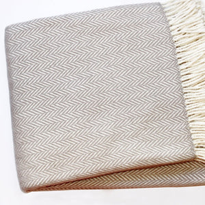 HomeRoots 70" Plush Cotton Blend Woven Herringbone Throw Blanket with Tasseled Edges for Cozy Comfort Gray, White 474025