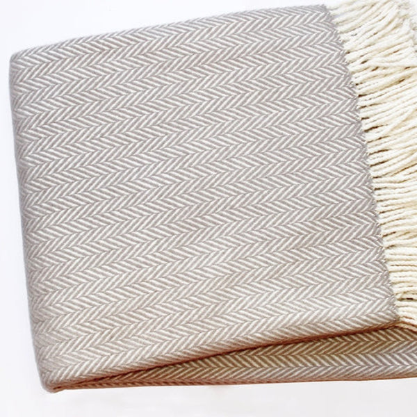 HomeRoots 70" Plush Cotton Blend Woven Herringbone Throw Blanket with Tasseled Edges for Cozy Comfort Gray, White 474025