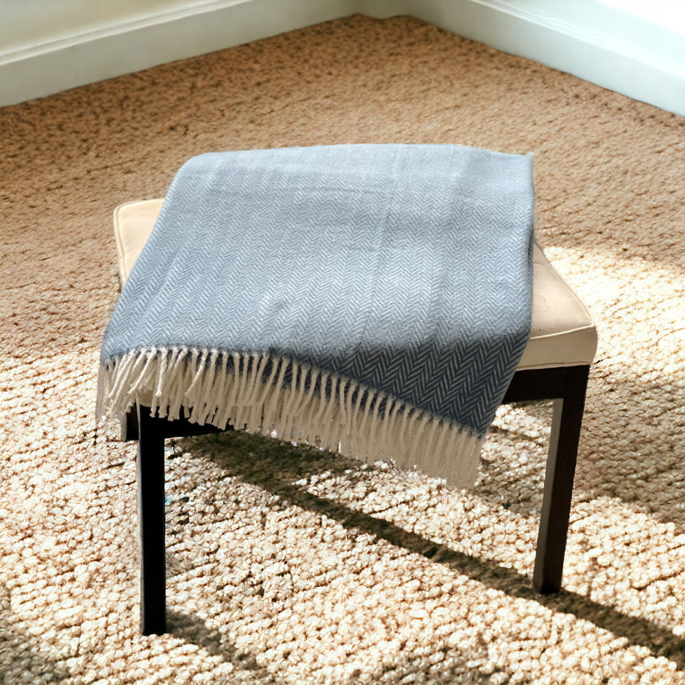 Homeroots Aqua Blue And White Dreamy Soft Herringbone Throw Blanket  Cotton 474026