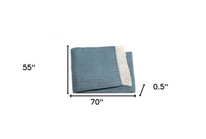 Homeroots Aqua Blue And White Dreamy Soft Herringbone Throw Blanket  Cotton 474026