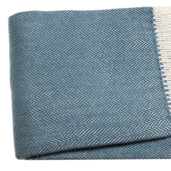 Homeroots Aqua Blue And White Dreamy Soft Herringbone Throw Blanket  Cotton 474026