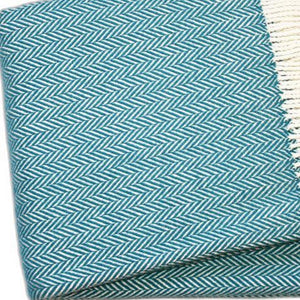Homeroots 55" X 70" Teal Blue And White Woven Herringbone Plush Throw Blanket  Cotton 474028