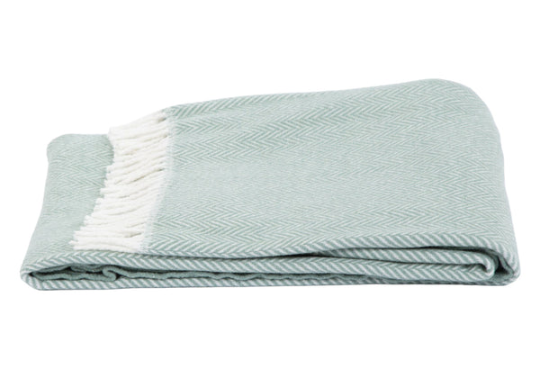 Homeroots 55" X 70" Sage And Ivory Woven Cotton Herringbone Plush Throw Blanket  Cotton Blend 474029