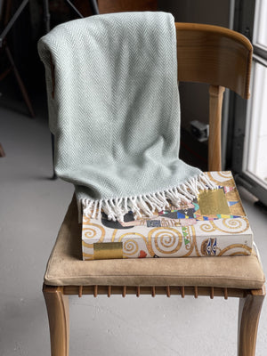 Homeroots 55" X 70" Sage And Ivory Woven Cotton Herringbone Plush Throw Blanket  Cotton Blend 474029