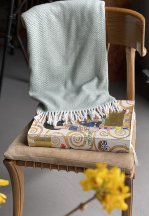 Homeroots 55" X 70" Sage And Ivory Woven Cotton Herringbone Plush Throw Blanket  Cotton Blend 474029