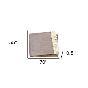 Homeroots Brown And White Dreamy Soft Herringbone Throw Blanket  Cotton 474032