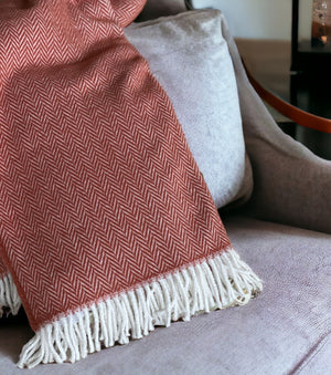 Homeroots Orange And White Dreamy Soft Herringbone Throw Blanket  Cotton 474033