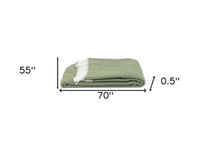 Homeroots Moss Green And White Dreamy Soft Herringbone Throw Blanket  Cotton 474034