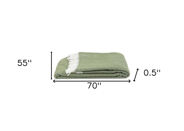 Homeroots Moss Green And White Dreamy Soft Herringbone Throw Blanket  Cotton 474034