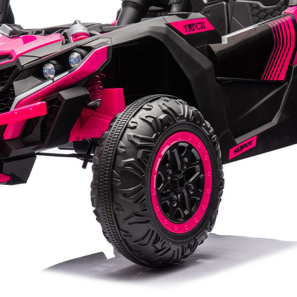 English Elm 24v Two Seat Kids Electric Utv with Parental Remote Suspension Off Road Ride On Pink W1578P184801