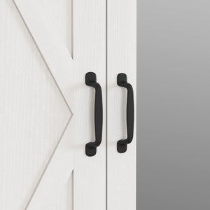 English Elm 2 Door White Wardrobe Closet with Mirror Hanging Rod Drawers and Auto Interior Light W409P167477