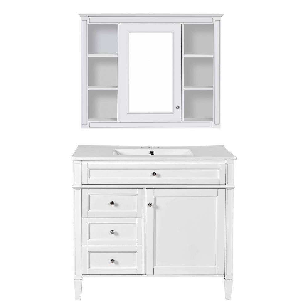 English Elm 36'' Modern Bathroom Vanity Set With Medicine Cabinet, Soft-Close Drawers & Stylish Design For Storage SW000134AAK-1