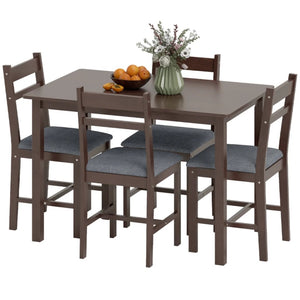 English Elm Kitchen Farmhouse Dining Set Rubberwood Table Four Padded Linen Chairs Compact Nook Gray,Walnut T3971P459289