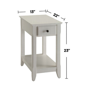 English Elm Wooden Transitional Rectangular Side Table with Slim Footprint, Open Shelf and Single Smooth Drawer White B016P310244