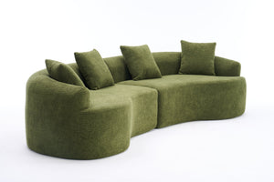 English Elm Curved Boneless Sofa modular 110" sectional with high-density foam & spring core, kid‑friendly curves, no assembly required for easy moving and cozy lounging Green W2231S00006