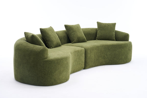English Elm Curved Boneless Sofa modular 110" sectional with high-density foam & spring core, kid‑friendly curves, no assembly required for easy moving and cozy lounging Green W2231S00006