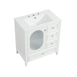 English Elm 30" Bathroom Vanity With Sink, Bathroom Vanity Cabinet With Three Drawers and Door, Solid Wood and Mdf, White