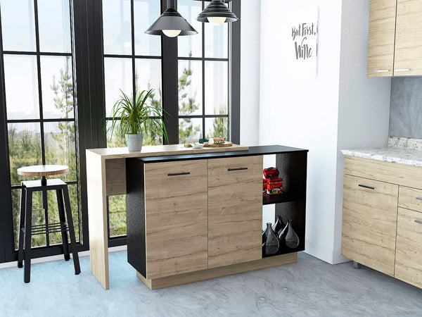 HomeRoots Natural 59" Kitchen Island with Storage – Stylish Two-Tone Design for Rustic and Modern Interiors 474090