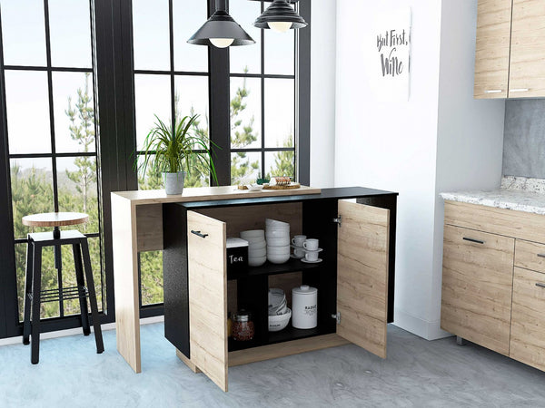 HomeRoots Natural 59" Kitchen Island with Storage – Stylish Two-Tone Design for Rustic and Modern Interiors 474090