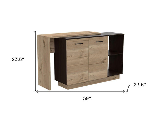 HomeRoots Natural 59" Kitchen Island with Storage – Stylish Two-Tone Design for Rustic and Modern Interiors 474090