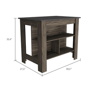 Homeroots Dark Brown And Onyx Kitchen Island With Three Storage Shelves  Particle Board 474092