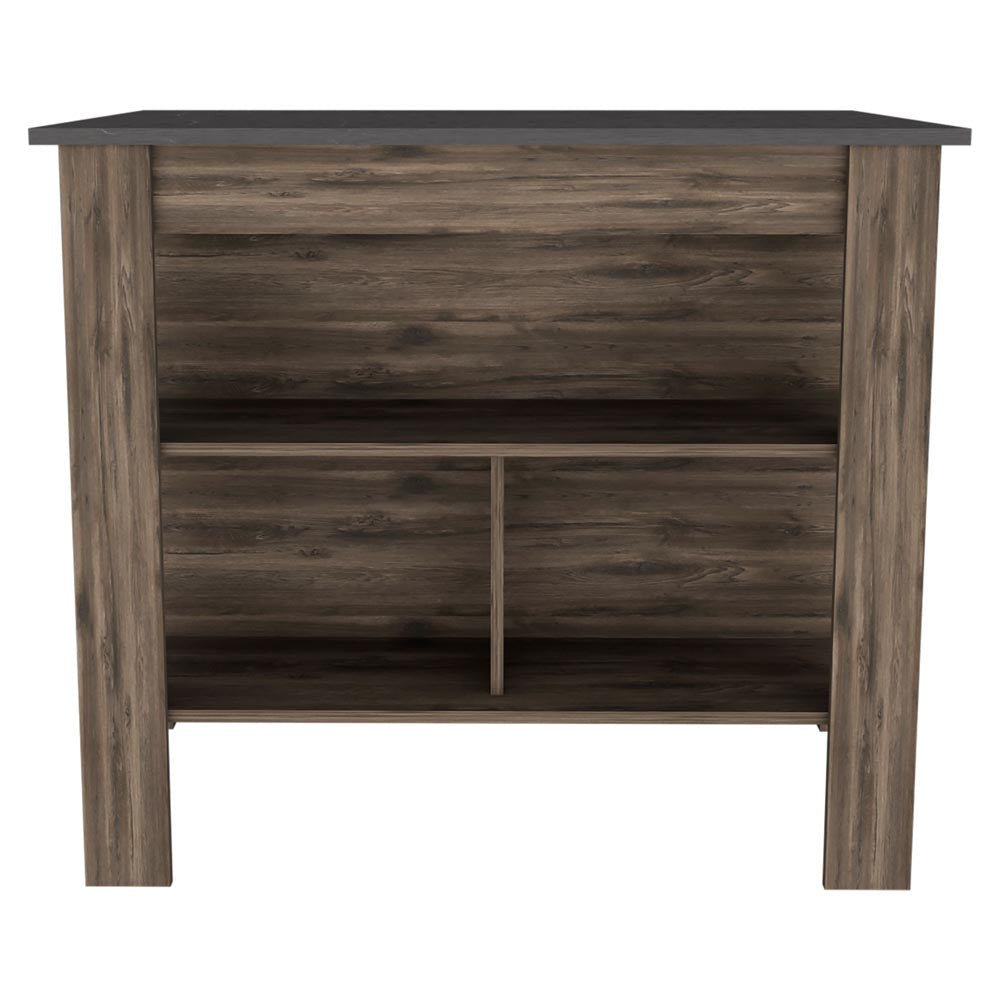 Homeroots Dark Brown And Onyx Kitchen Island With Three Storage Shelves  Particle Board 474092