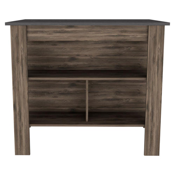 Homeroots Dark Brown And Onyx Kitchen Island With Three Storage Shelves  Particle Board 474092