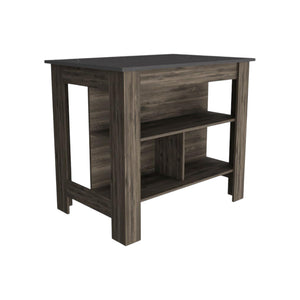 Homeroots Dark Brown And Onyx Kitchen Island With Three Storage Shelves  Particle Board 474092