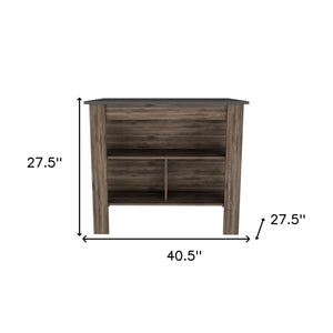 Homeroots Dark Brown And Onyx Kitchen Island With Three Storage Shelves  Particle Board 474092