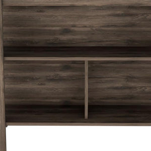 Homeroots Dark Brown And Onyx Kitchen Island With Three Storage Shelves  Particle Board 474092