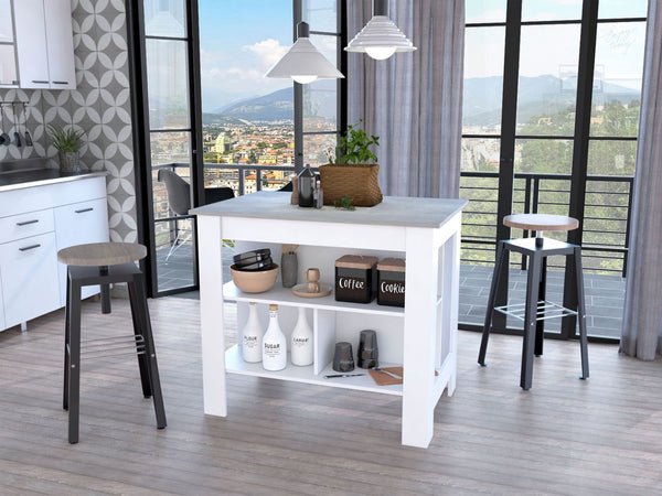 HomeRoots White Kitchen Island with Gray Countertop - Stylish & Functional Storage Solution for Every Home 474093