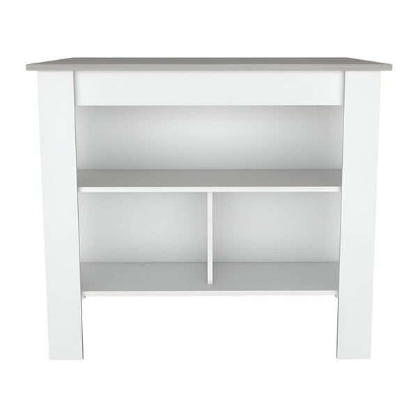 HomeRoots White Kitchen Island with Gray Countertop - Stylish & Functional Storage Solution for Every Home 474093